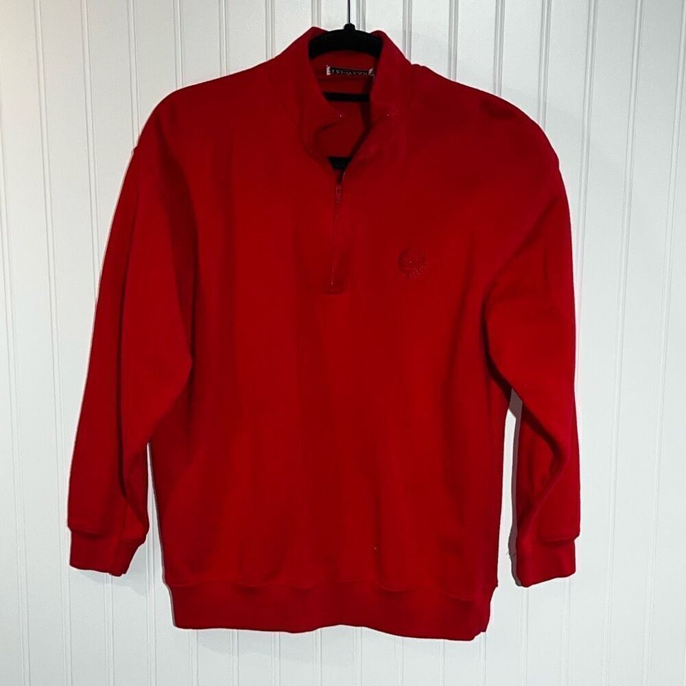 Vintage Tee-Wear For Her 1/4 Zip Top Women Large Red Long Sleeve Embroidered